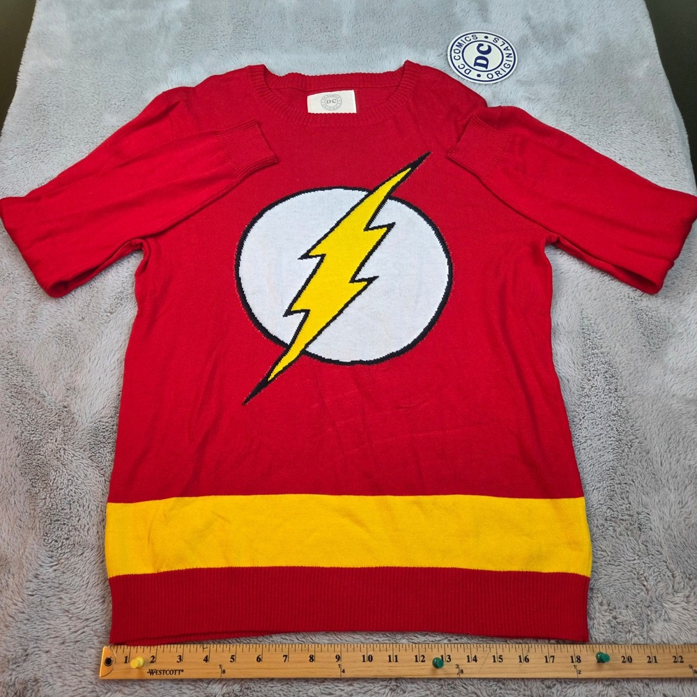 DC Comics Flash Sweater Men 2XL Lightning Logo Graphic Knit Red Sheldon Big Bang